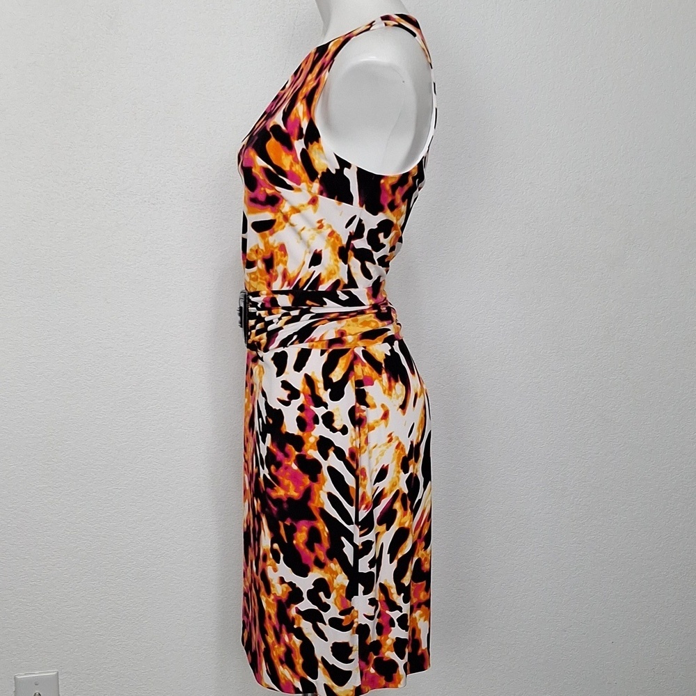 Cache "NEW" Colorful Neon Animal Print Mobwife Maximalism BeltedDress Size 14 - Picture 6 of 15